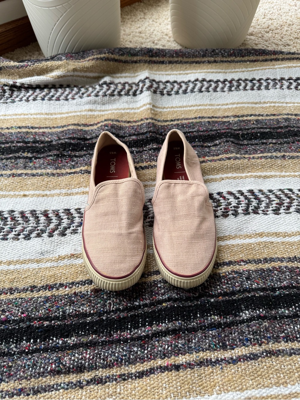TOMS Slip-On Canvas Shoes in Light Pink with Beige Trim